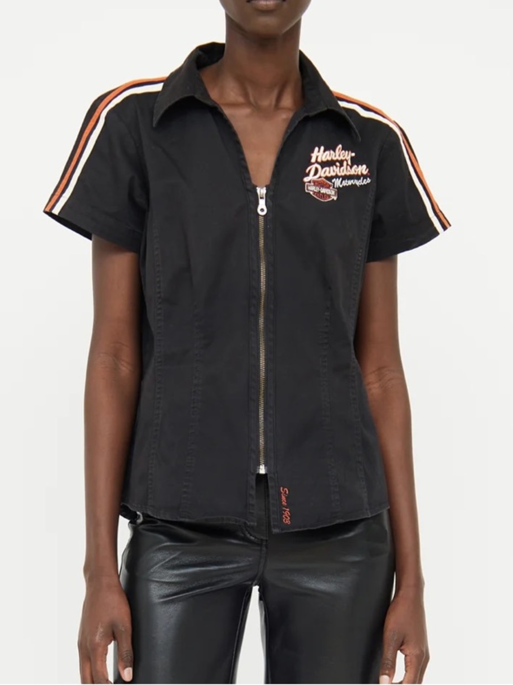 Harley-Davidson vintage Black Zip-Front Short Sleeve Jacket 4